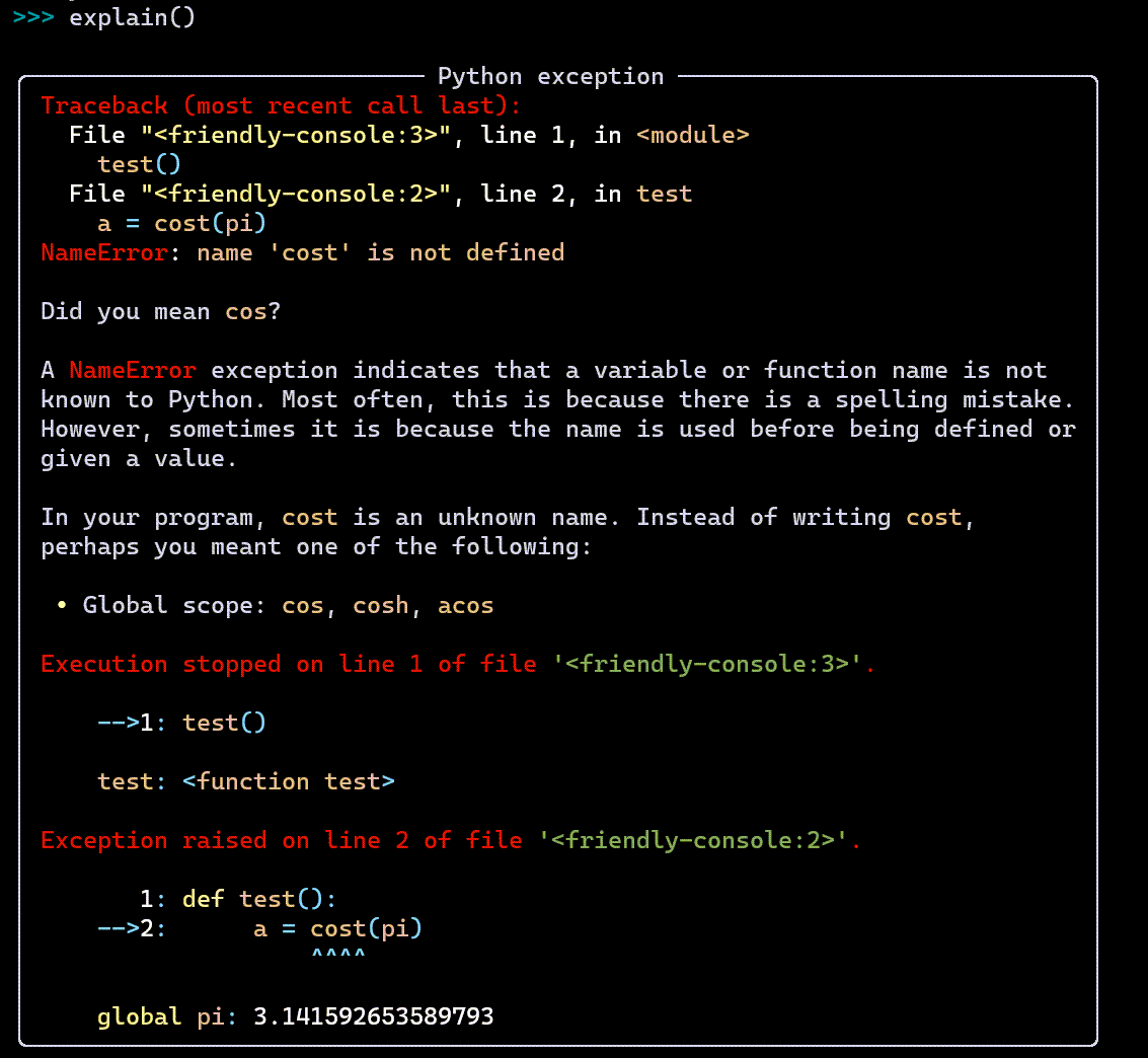 Screen capture illustrating the use of explain()