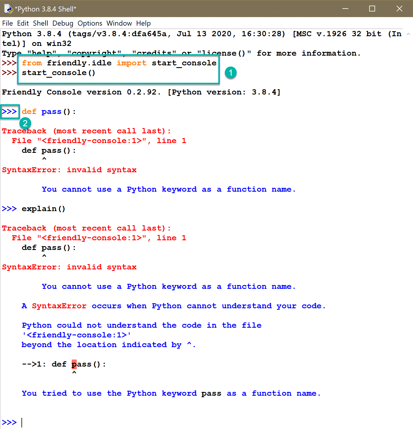 Screen capture of the friendly console within IDLE