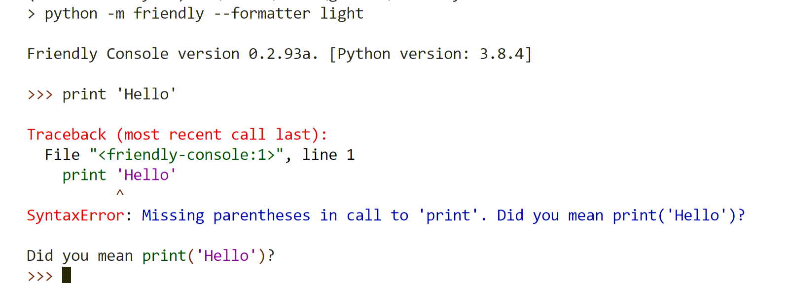 Screen capture showing VS code terminal in light mode